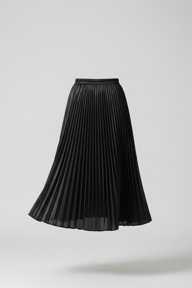 Jupe Longue Noire Plissée Élégante Chic