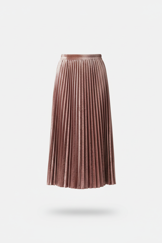 Jupe Longue Rose Velours Plissée