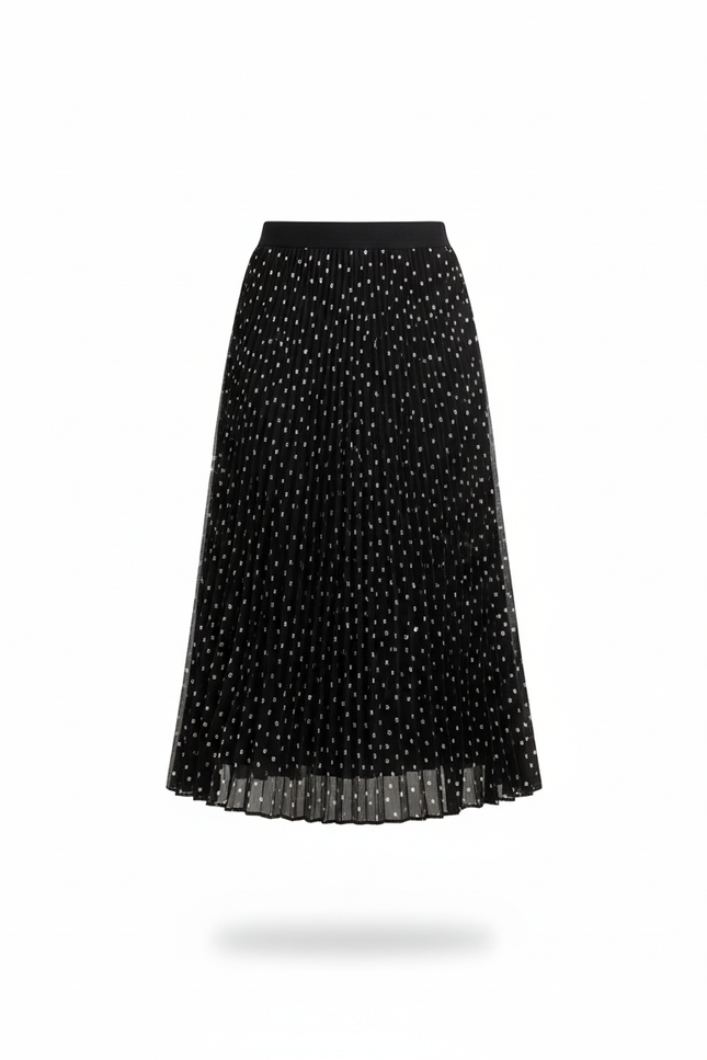 Jupe Longue Plissée À Pois Fluide Chic