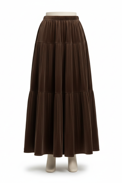 Jupe Longue Velours Plissée Marron Élégante