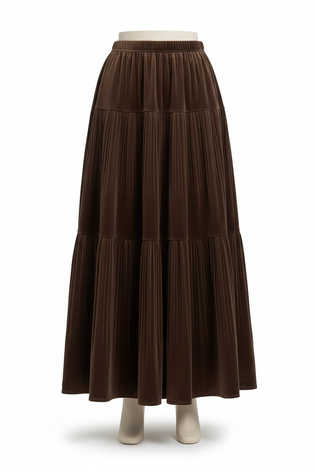 Jupe Longue Velours Plissée Marron Élégante