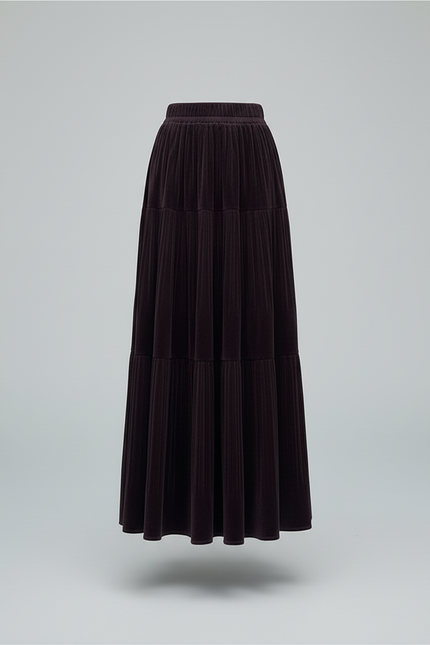 Jupe Longue Velours Prune Plissée