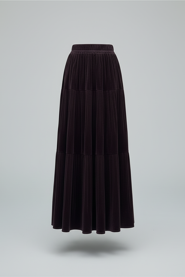 Jupe Longue Velours Prune Plissée