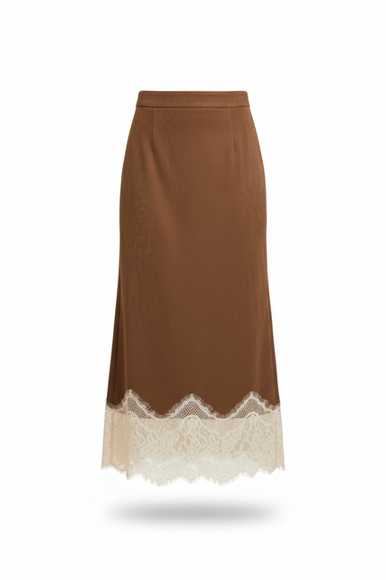 Jupe Longue Marron Dentelle Élégante
