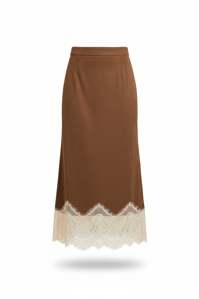 Jupe Longue Marron Dentelle Élégante