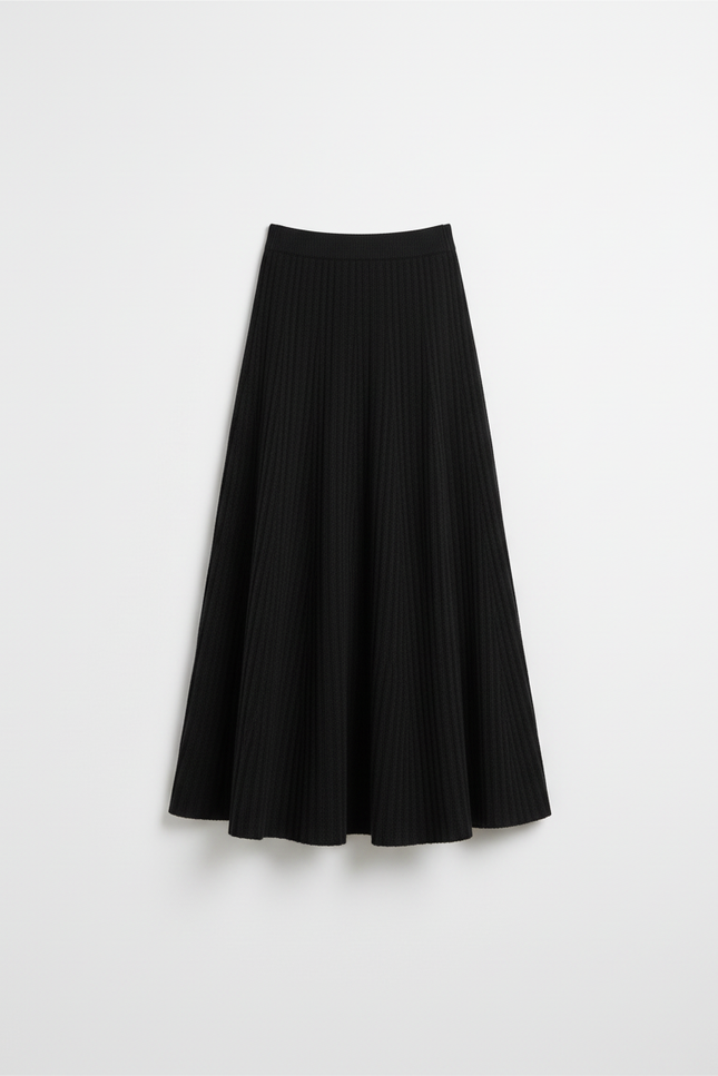 Jupe Longue Noire Plissée Élégante Tendance Chic