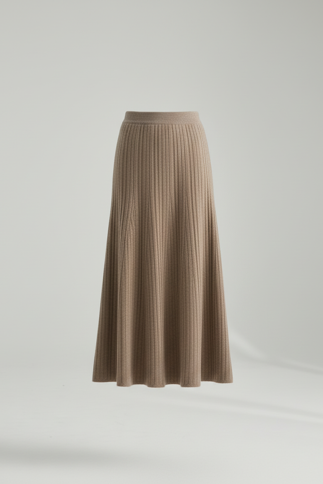 Jupe Longue Plissée Marron Élégante