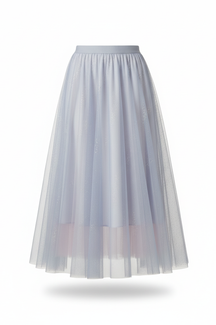 Jupe Longue Bleu Pastel Tulle Pailleté Chic
