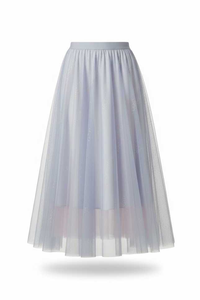 Jupe Longue Bleu Pastel Tulle Pailleté Chic