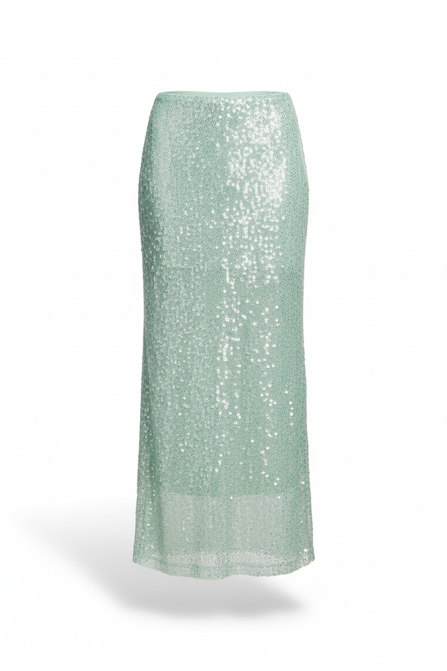 Jupe Longue Menthe Pailletée Élégante