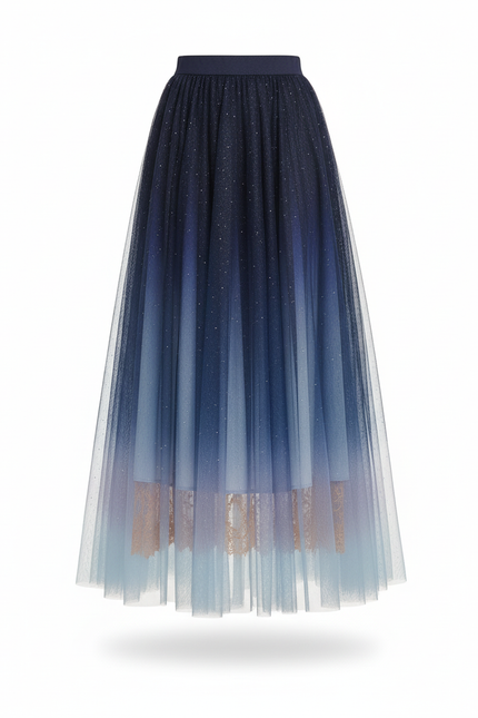 Jupe Longue Dégradée Pailletée Plissée