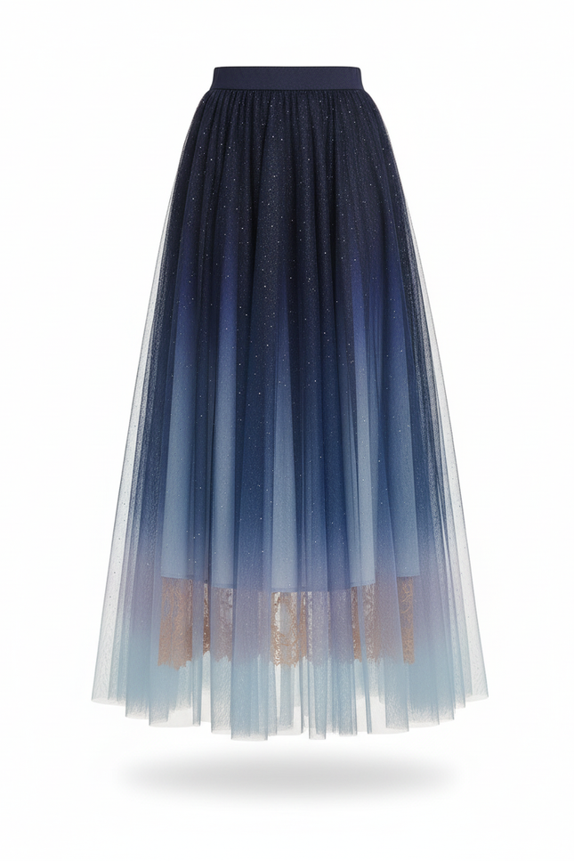 Jupe Longue Dégradée Pailletée Plissée