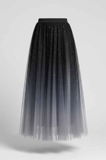 Jupe Longue Dégradée Pailletée Plissée Chic