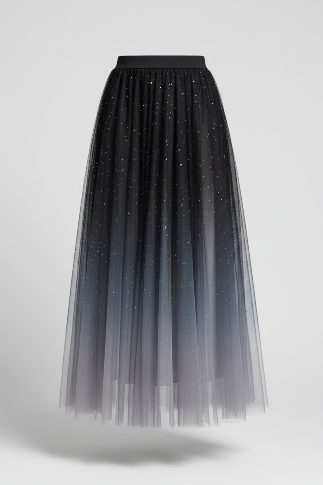 Jupe Longue Dégradée Pailletée Plissée Chic