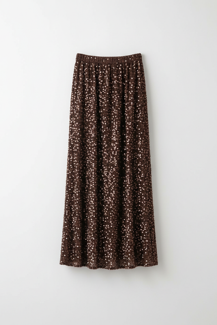 Jupe Longue Marron Paillettes Élégante