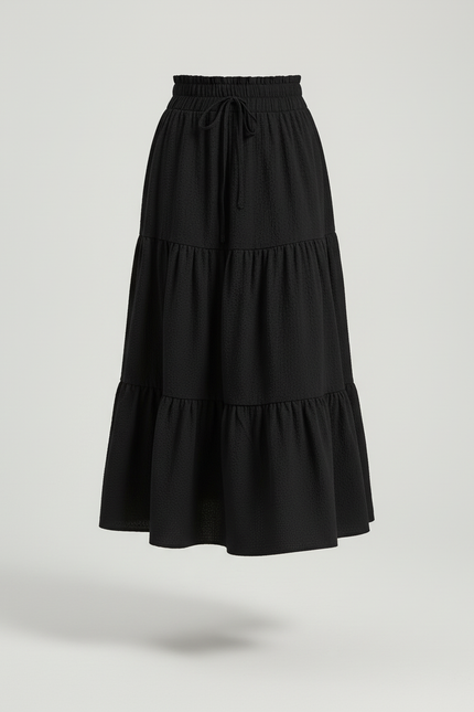Jupe Longue Noire Fluide Superposée