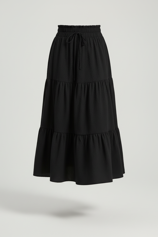 Jupe Longue Noire Fluide Superposée