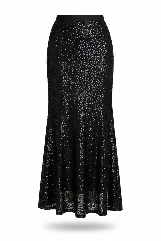 Jupe Longue Noire Pailletée Élégante Soirée