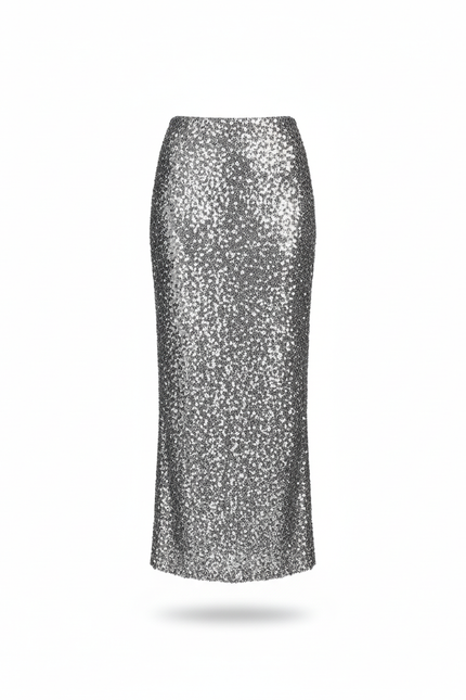 Jupe Longue Argentée Paillettes Élégante