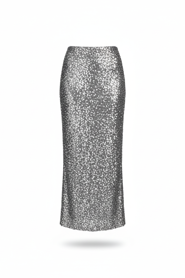 Jupe Longue Argentée Paillettes Élégante