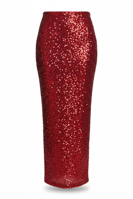 Jupe Longue Rouge À Paillettes Élégante