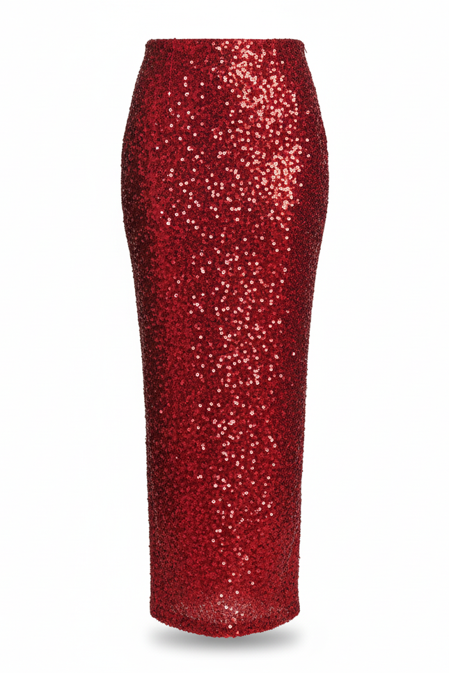 Jupe Longue Rouge À Paillettes Élégante