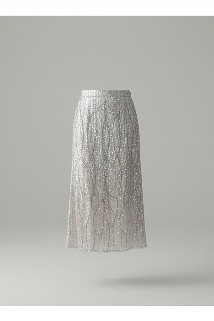 Jupe Longue Paillettes Argentée Élégante