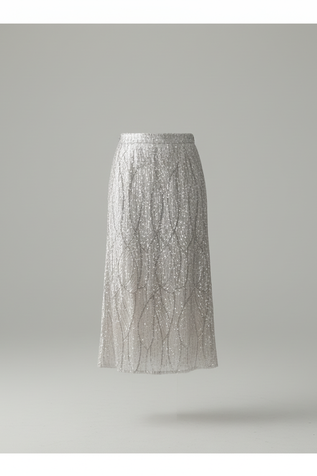 Jupe Longue Paillettes Argentée Élégante