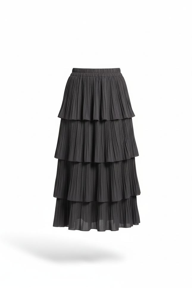 Jupe Longue Plissée À Volants Décontractée