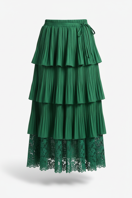 Jupe Longue Verte Plissée Fluide Chic