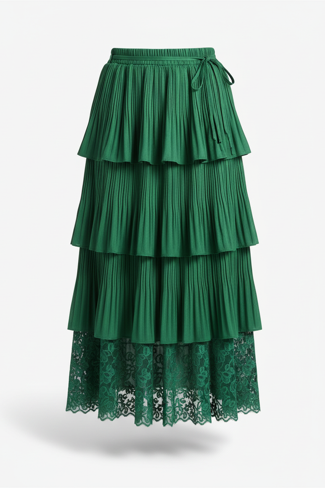 Jupe Longue Verte Plissée Fluide Chic