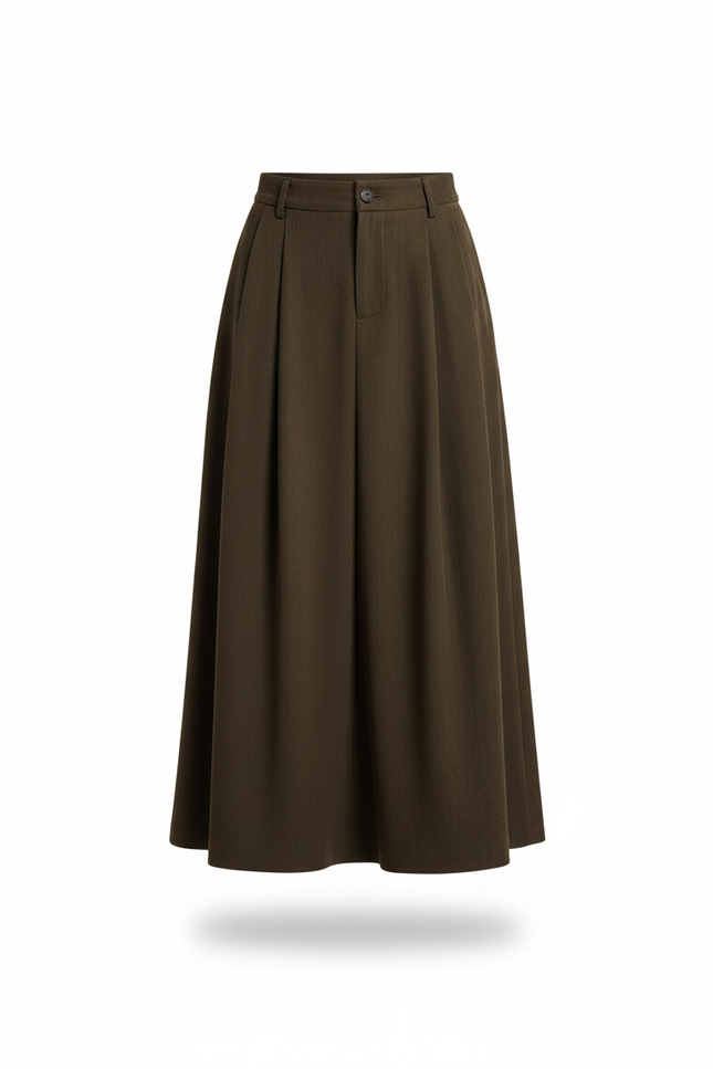 Jupe Longue Kaki Plissée Chic