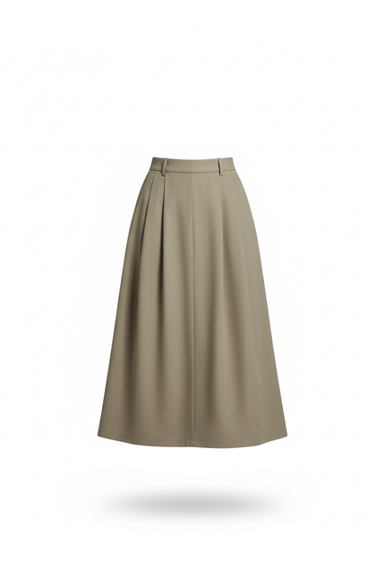 Jupe Longue Kaki Plissée Fluide Tendance