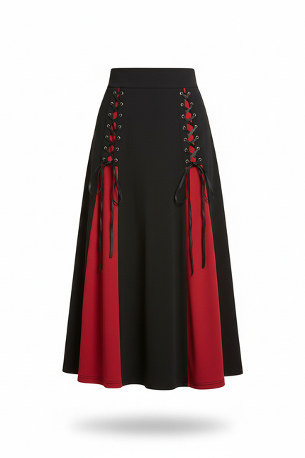 Jupe Longue Laçage Noir Rouge Chic
