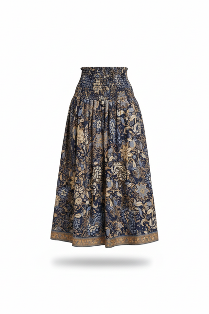 Jupe Longue Motif Floral Taille Haute Bohème