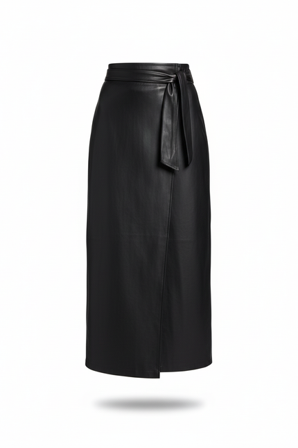 Jupe Longue Faux Cuir Portefeuille Chic