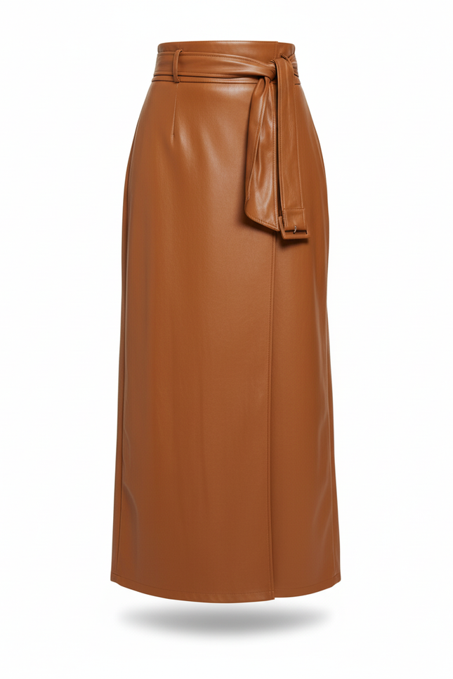 Jupe Longue Simili Cuir Camel
