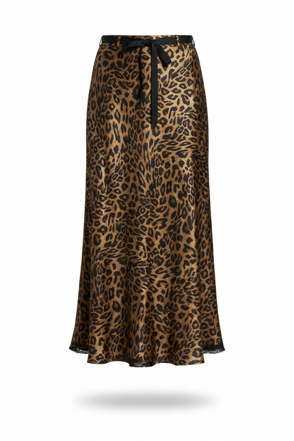 Jupe Longue Fluide Satinée Imprimé Léopard