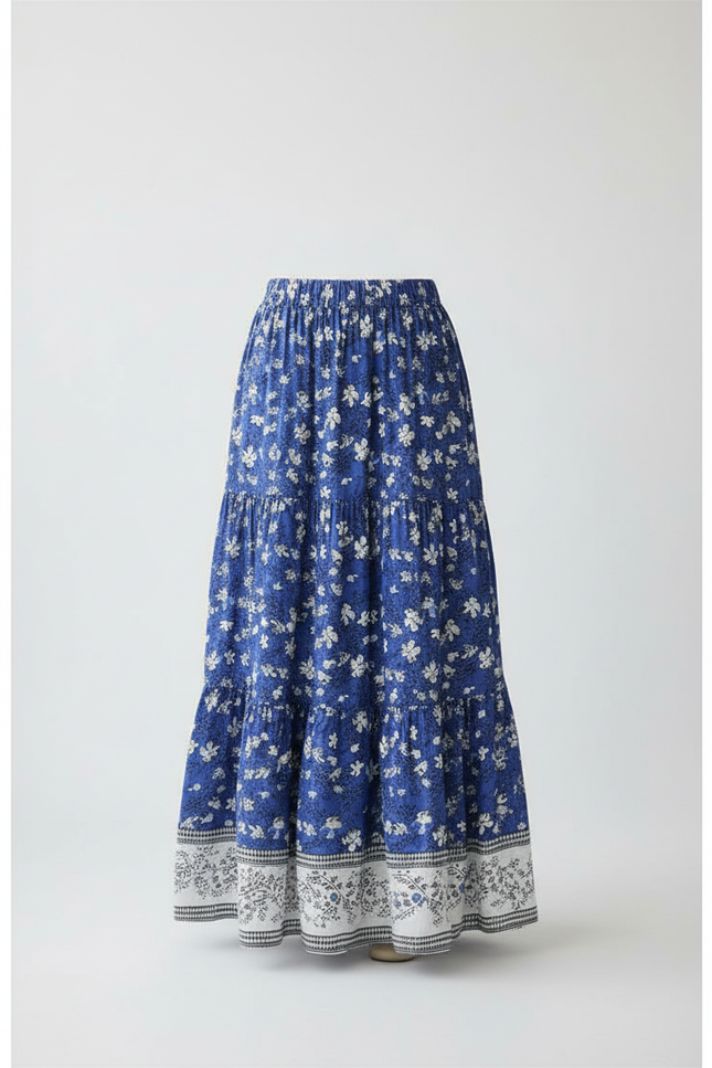 Jupe Longue Bleue Fleurie Bohème