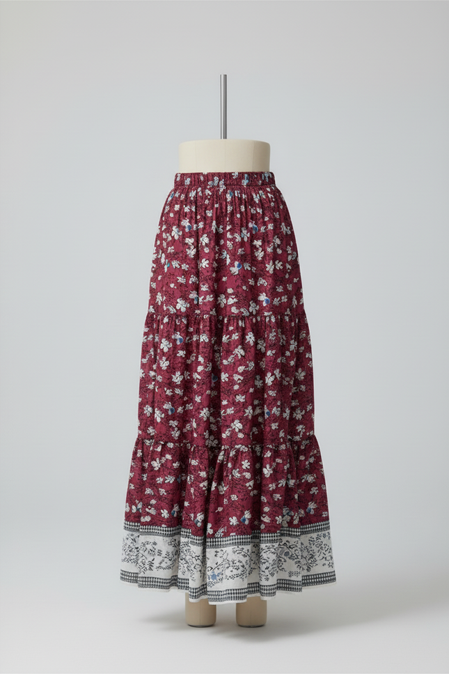 Jupe Longue Florale Bordeaux Fluide