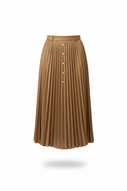 Jupe Longue Camel Plissée Élégante Mode