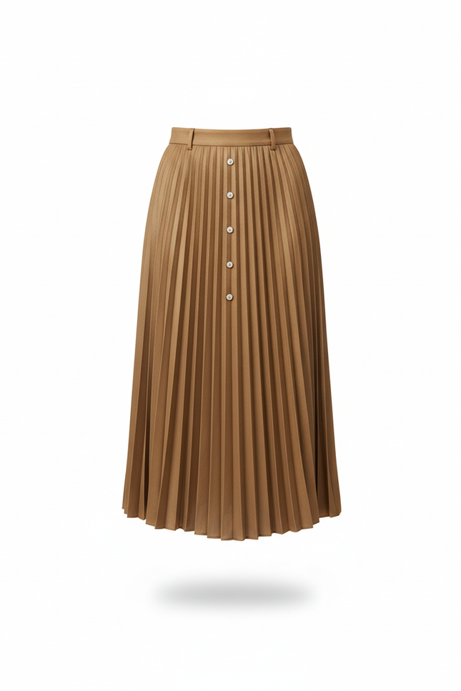Jupe Longue Camel Plissée Élégante Mode