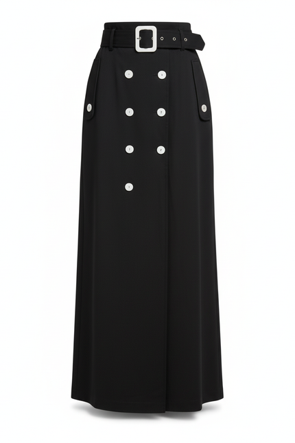 Jupe Longue Noire Boutons Blancs Élégante