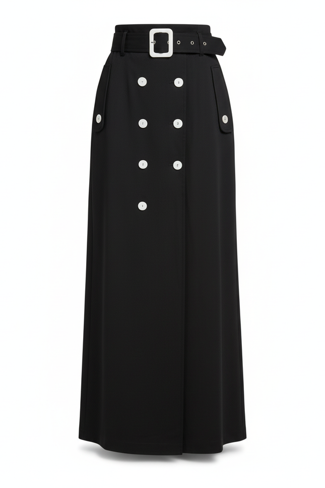 Jupe Longue Noire Boutons Blancs Élégante