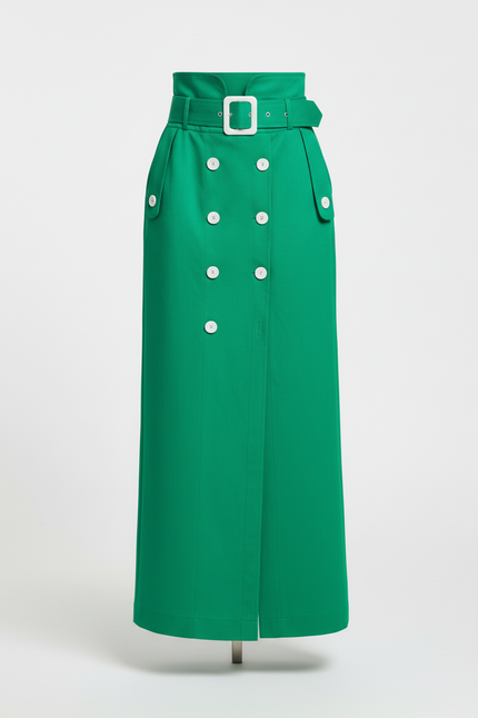 Jupe Longue Ceinture Boutons Chic