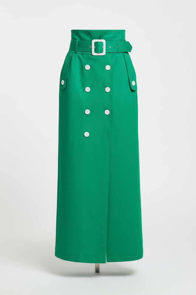 Jupe Longue Ceinture Boutons Chic