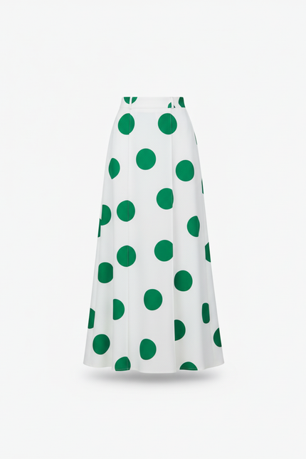 Jupe Longue Blanche À Pois Verts Bohème
