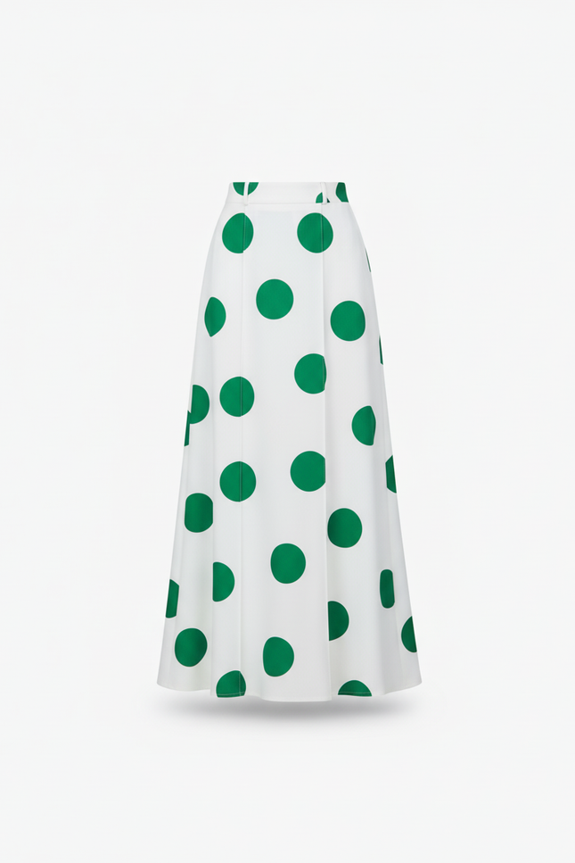 Jupe Longue Blanche À Pois Verts Bohème