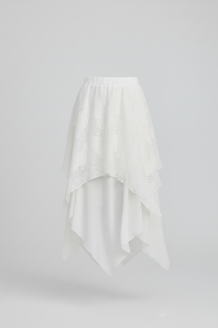 Jupe Longue Blanche Dentelle Asymétrique Fluide