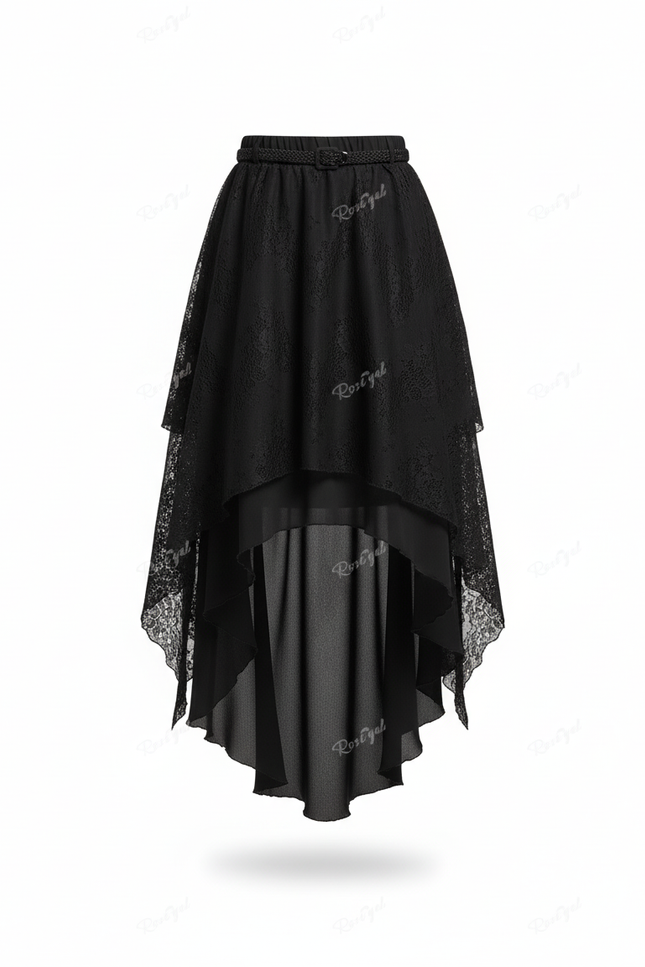 Jupe Longue Asymétrique Dentelle Fluide Chic